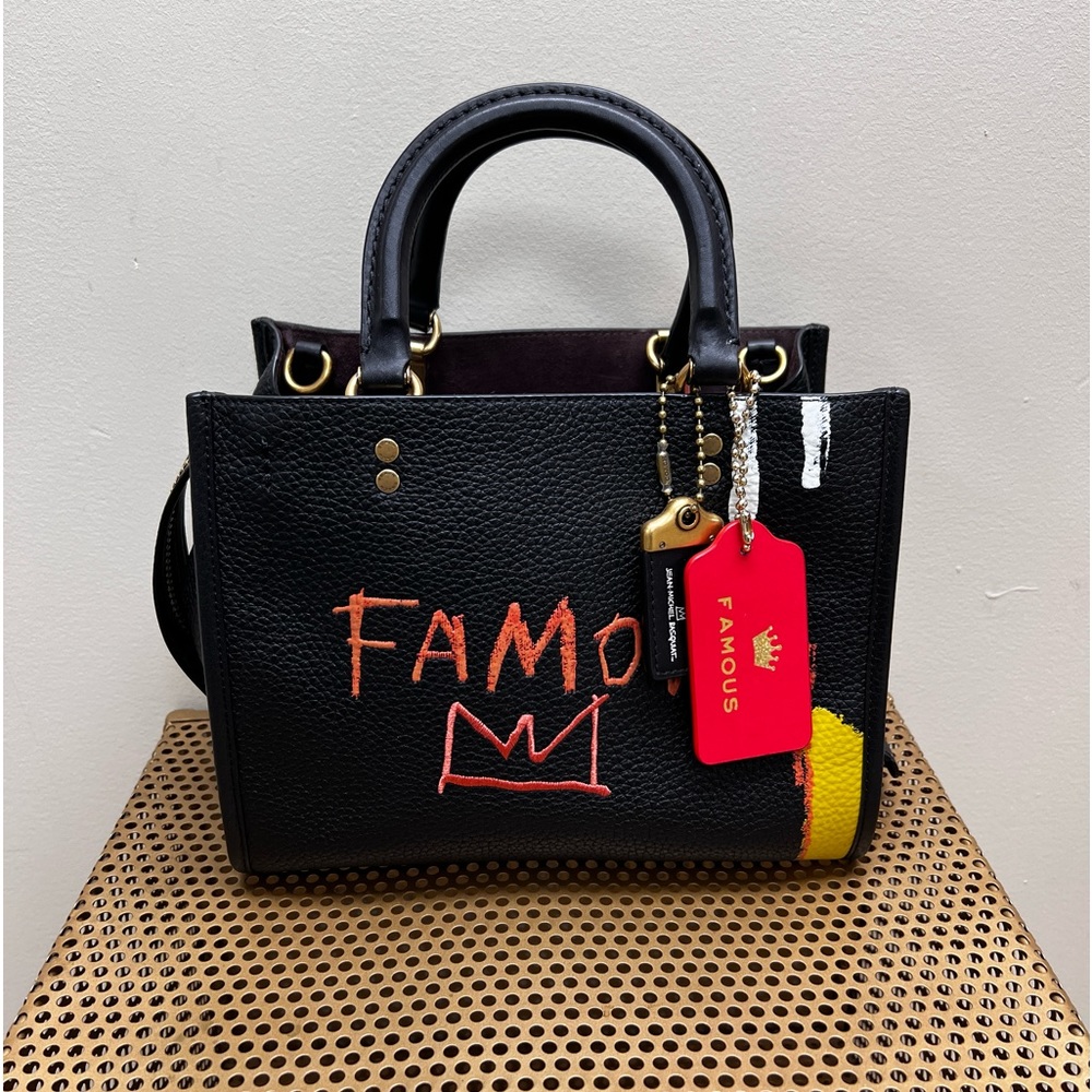 Coach x Jean Michel Basquiat Black Leather Tote Bag Rogue 25